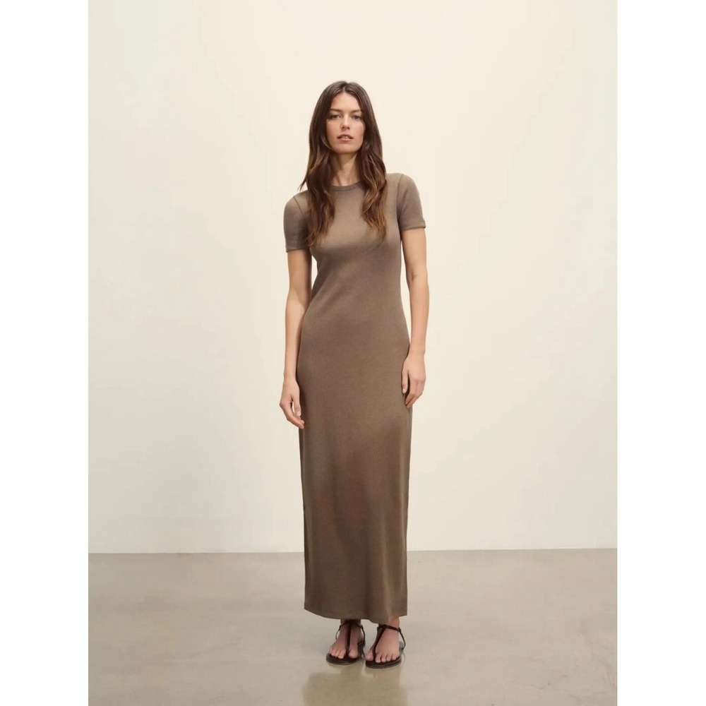 Buck Mason Surplus Ribbed Maxi Dress Marled Bay Leaf Organic Cotton Minimalist M